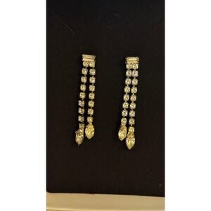 Vintage 1950s Rhinestone Chandelier‎ Earrings – Silver Tone Double Drop